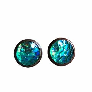 Ice Blue Mermaid Scale Stud Earrings!